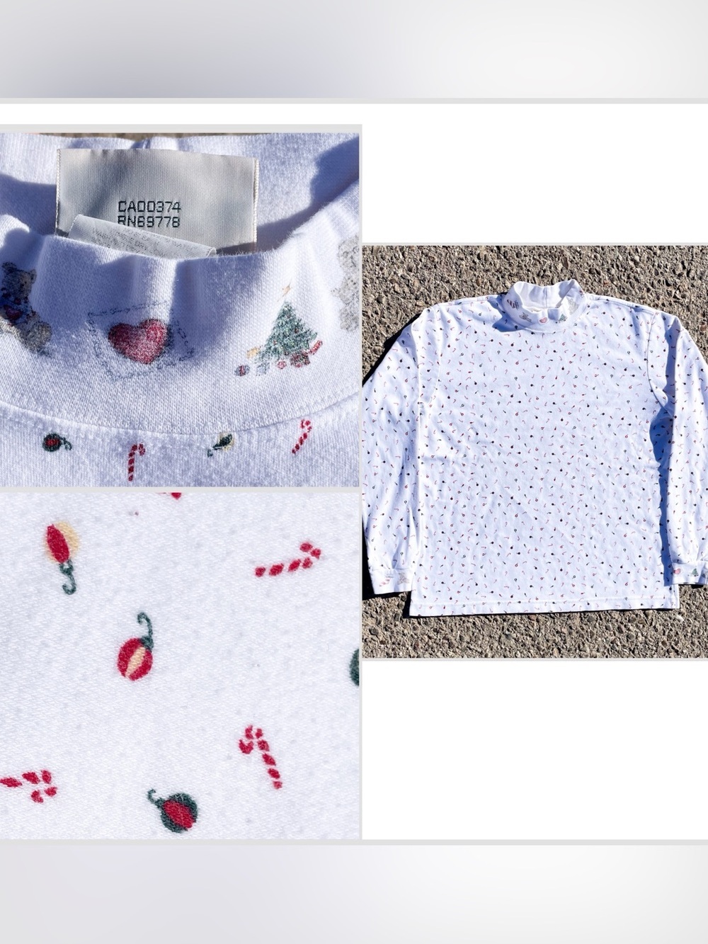 Vtg 1990s Northern Reflections Christmas Mock Neck All Over Print Top S 20.5x24